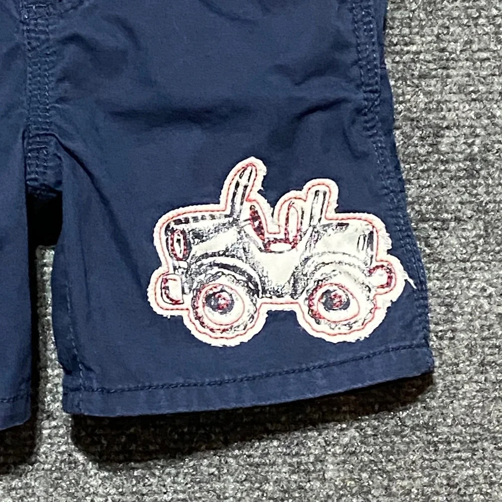 OshKosh Bgosh Boys Navy Blue Cotton Car Graphic Short Overalls 18 Months 424-107